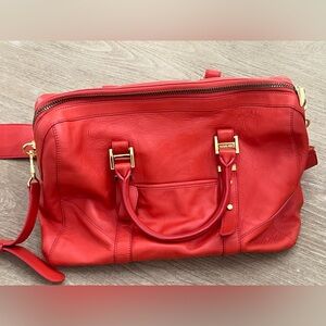 Rachel Zoe coral leather weekender bag